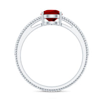 Solitaire Lab Grown Ruby Teardrop Engagement Ring with Diamonds