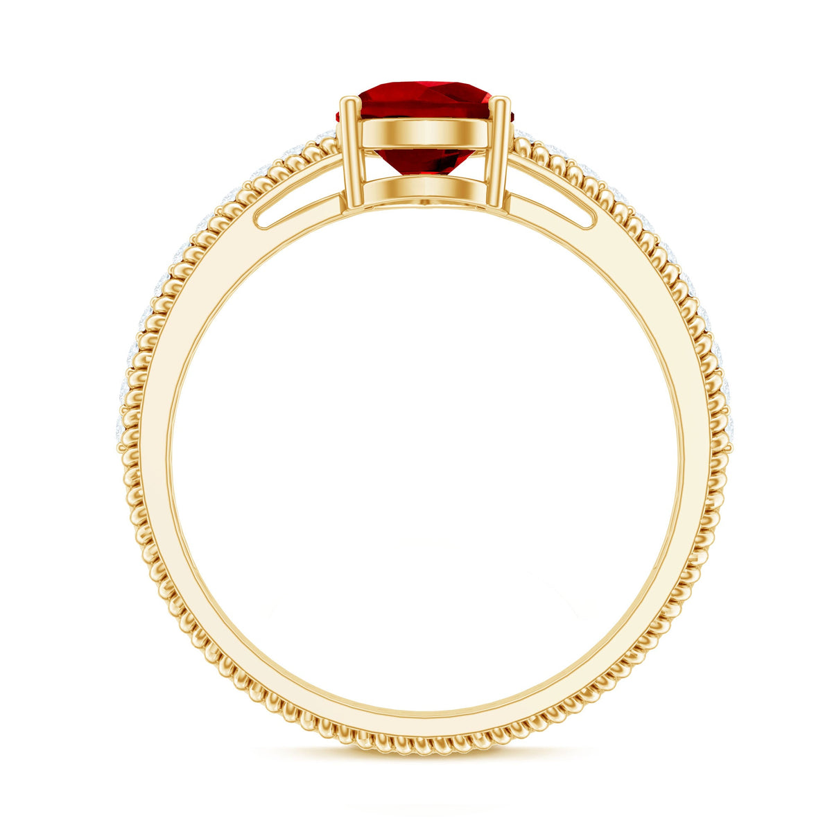 Solitaire Lab Grown Ruby Teardrop Engagement Ring with Diamonds