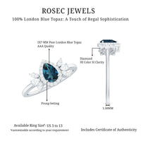 Pear Shaped London Blue Topaz Engagement Ring with Diamond Halo
