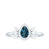 Pear Shaped London Blue Topaz Engagement Ring with Diamond Halo