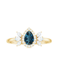 Pear Shaped London Blue Topaz Engagement Ring with Diamond Halo
