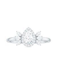 Pear Shaped Moissanite Halo Engagement Ring with Trio