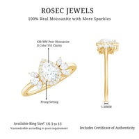 Pear Shaped Moissanite Halo Engagement Ring with Trio
