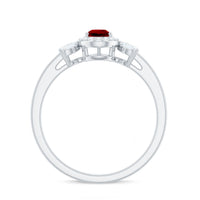 Pear Shaped Lab Grown Ruby Engagement Ring with Diamond Halo