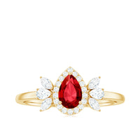 Pear Shaped Lab Grown Ruby Engagement Ring with Diamond Halo