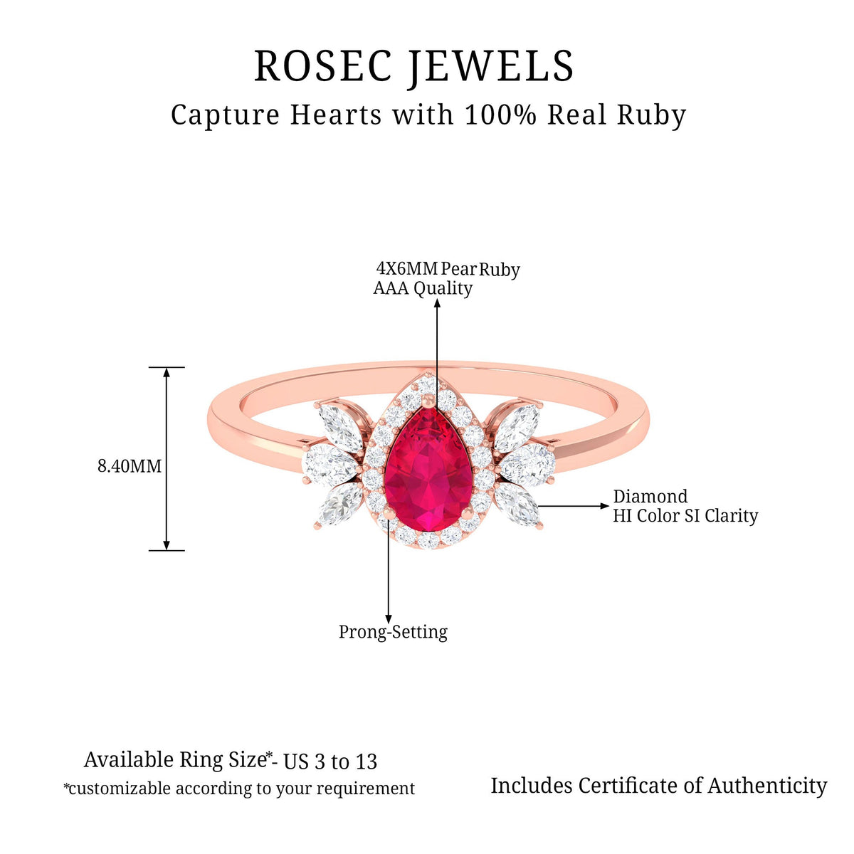 Natural 0.8 Carat Ruby Pear Shaped Engagement Ring with Diamond Halo