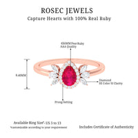 Natural 0.8 Carat Ruby Pear Shaped Engagement Ring with Diamond Halo