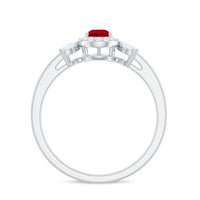 Natural 0.8 Carat Ruby Pear Shaped Engagement Ring with Diamond Halo