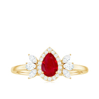 Natural 0.8 Carat Ruby Pear Shaped Engagement Ring with Diamond Halo