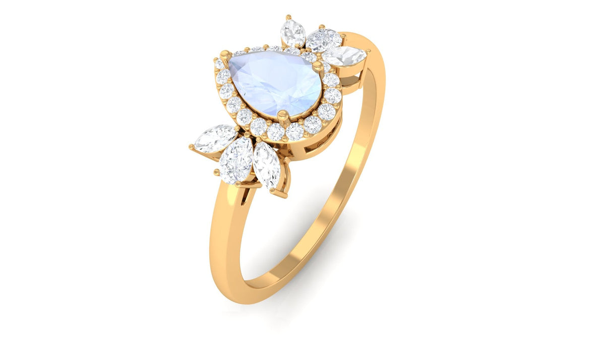 1.25 CT Pear Shape Moonstone Engagement Ring with Diamond Accent