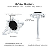 Certified 1.9 Carat Lab Grown Black Diamond Oval Engagement Ring with White Diamond Halo
