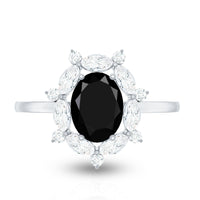 Certified 1.9 Carat Lab Grown Black Diamond Oval Engagement Ring with White Diamond Halo
