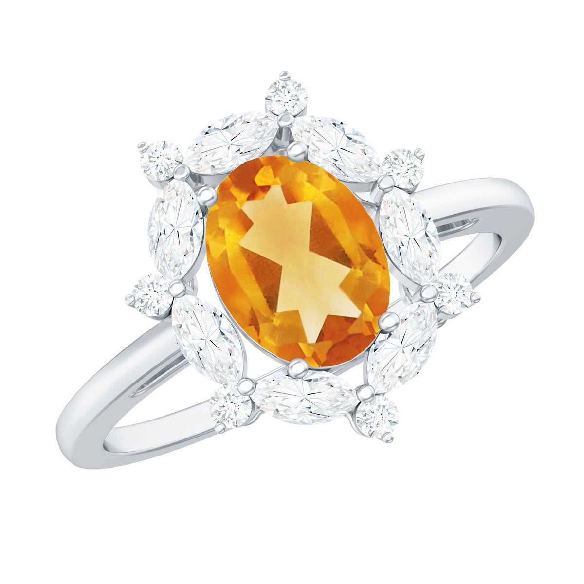Certified Genuine Citrine Huge Engagement Ring with Moissanite Halo