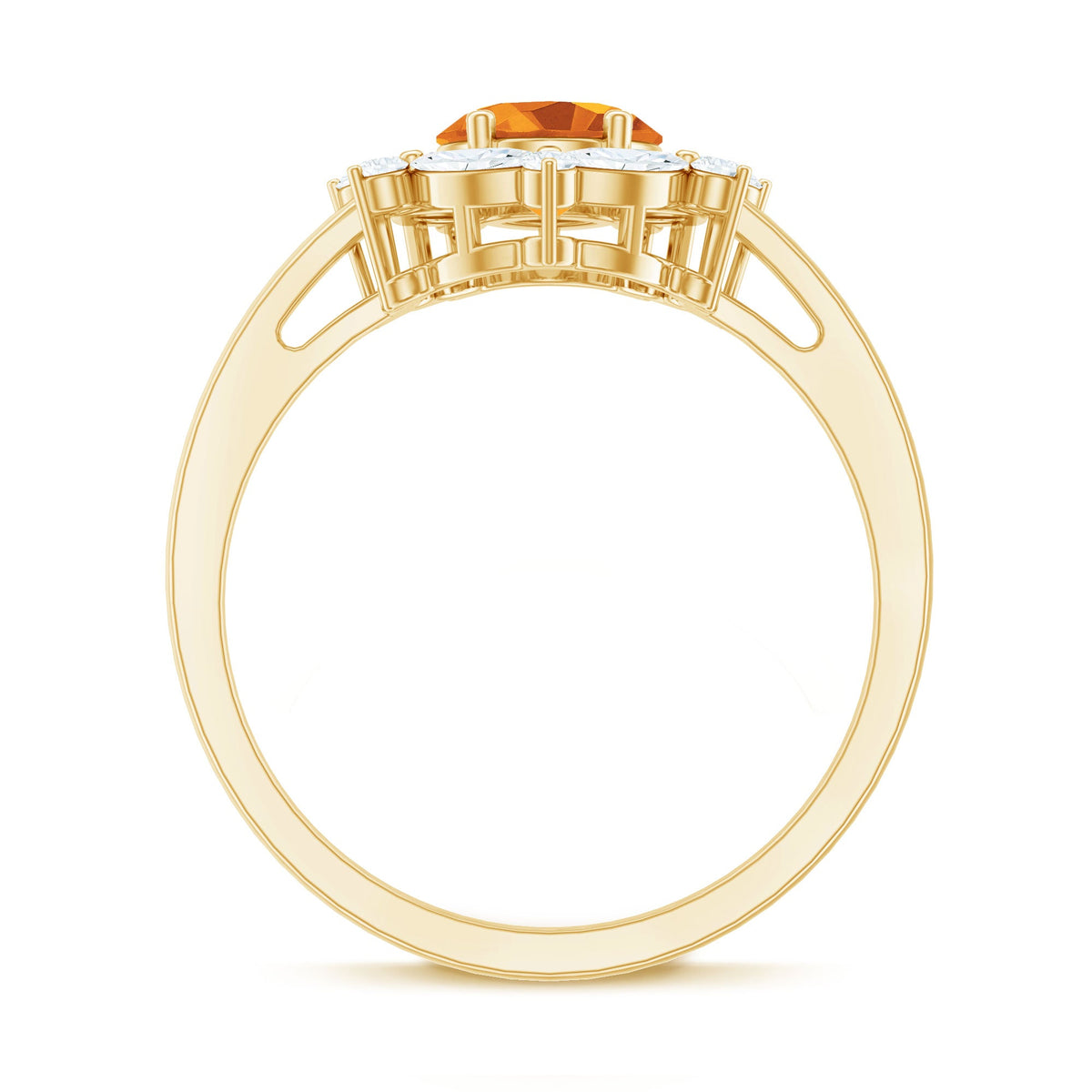 Certified Genuine Citrine Huge Engagement Ring with Moissanite Halo