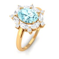 Genuine Aquamarine Vintage Inspired Engagement Ring with Halo