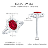 1.5 Carat Oval Shaped Lab Created Ruby Statement Engagement Ring with Diamond