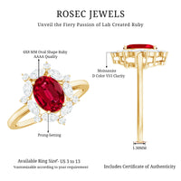 1.5 Carat Oval Shaped Lab Created Ruby Statement Engagement Ring with Diamond