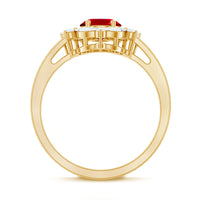 1.5 Carat Oval Shaped Lab Created Ruby Statement Engagement Ring with Diamond