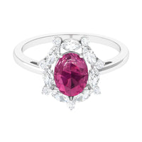 Oval Pink Tourmaline Designer Engagement Ring with Moissanite Halo