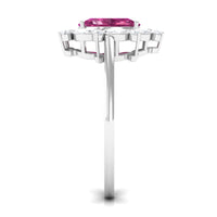 Oval Pink Tourmaline Designer Engagement Ring with Moissanite Halo