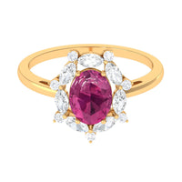 Oval Pink Tourmaline Designer Engagement Ring with Moissanite Halo