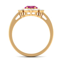 Oval Pink Tourmaline Designer Engagement Ring with Moissanite Halo