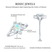 Real Oval Ethiopian Opal Diamond Flower Engagement Ring with Split Shank