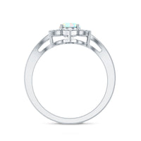 Real Oval Ethiopian Opal Diamond Flower Engagement Ring with Split Shank