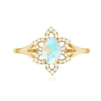 Real Oval Ethiopian Opal Diamond Flower Engagement Ring with Split Shank