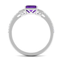 Genuine 3 Carat Amethyst Asscher Cut Engagement Ring with Diamond
