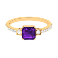 Genuine 3 Carat Amethyst Asscher Cut Engagement Ring with Diamond