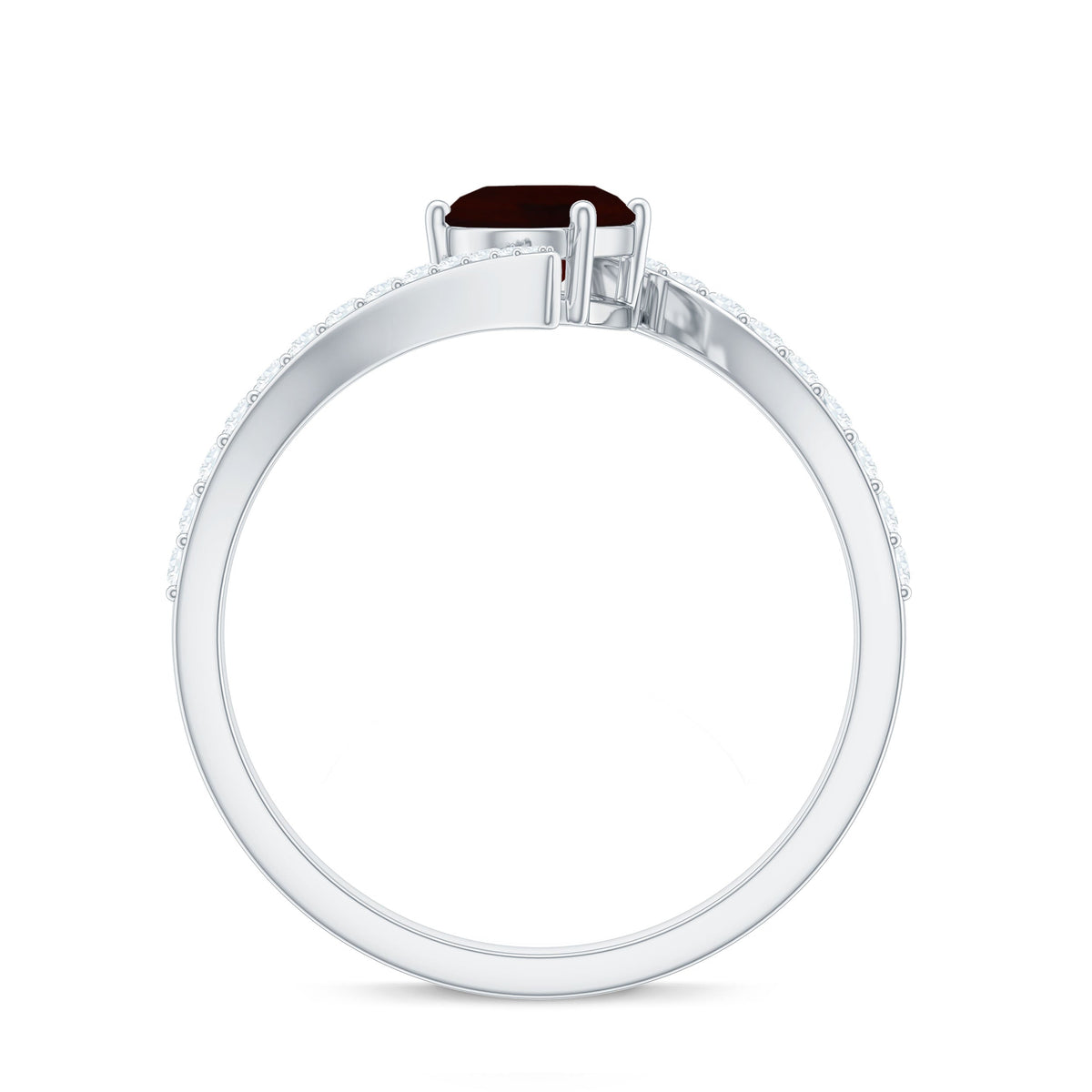 Natural 6X8mm Garnet Oval Engagement Ring with Diamond