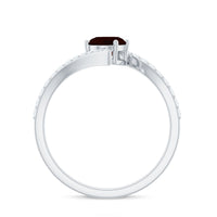 Natural 6X8mm Garnet Oval Engagement Ring with Diamond