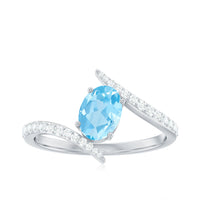 Natural Aquamarine Oval Engagement Ring with Diamond Bypass Shank