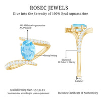 Natural Aquamarine Oval Engagement Ring with Diamond Bypass Shank