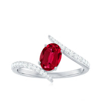 Oval Cut Lab Grown Ruby Bypass Engagement Ring with Diamonds