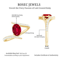 Oval Cut Lab Grown Ruby Bypass Engagement Ring with Diamonds
