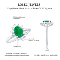 Natural 5X7mm Oval Emerald Engagement Ring with Diamond Halo