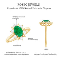 Natural 5X7mm Oval Emerald Engagement Ring with Diamond Halo