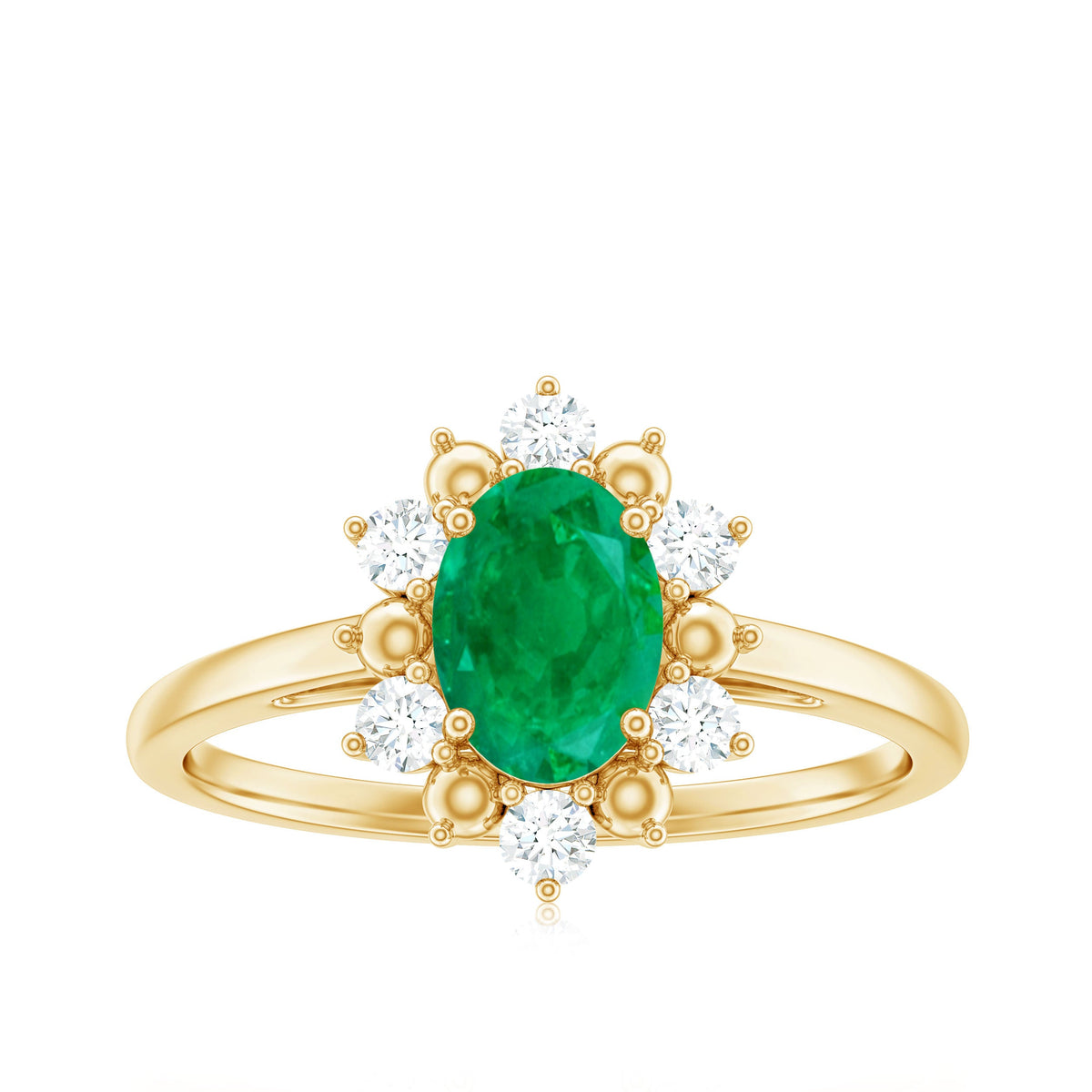 Natural 5X7mm Oval Emerald Engagement Ring with Diamond Halo