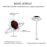 Certified Natural Garnet Oval Engagement Ring with Diamond