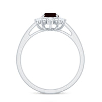 Certified Natural Garnet Oval Engagement Ring with Diamond