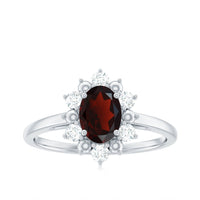 Certified Natural Garnet Oval Engagement Ring with Diamond