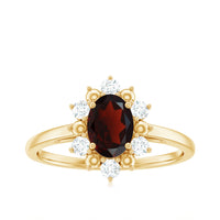 Certified Natural Garnet Oval Engagement Ring with Diamond