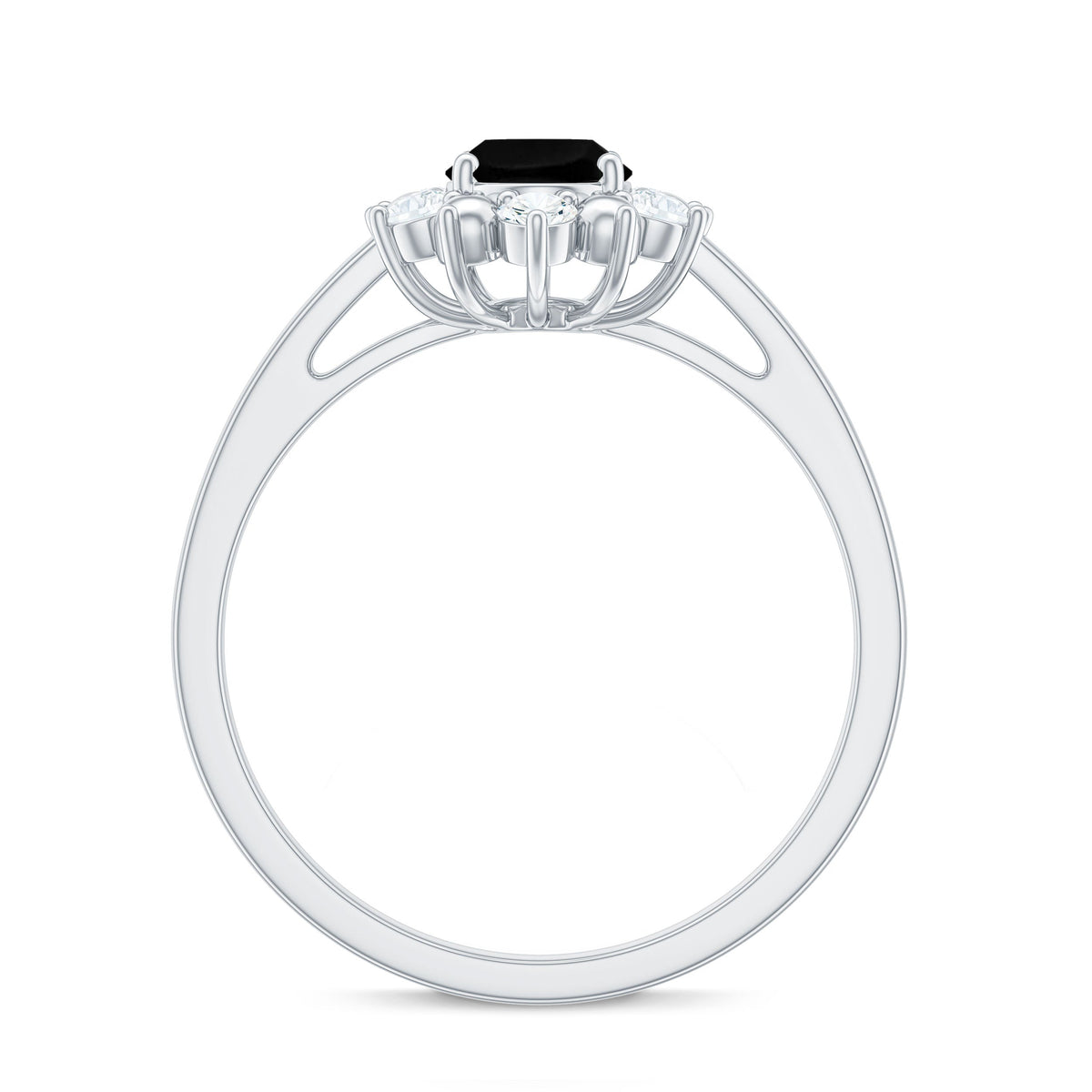 Oval Created Black Diamond Floral Halo Engagement Ring with Diamond