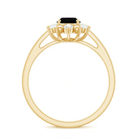 Oval Created Black Diamond Floral Halo Engagement Ring with Diamond