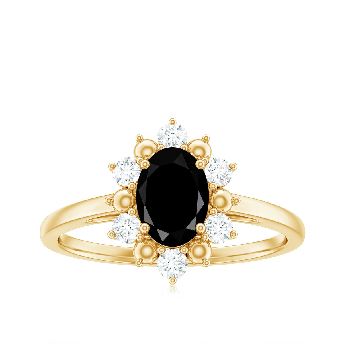 Oval Created Black Diamond Floral Halo Engagement Ring with Diamond