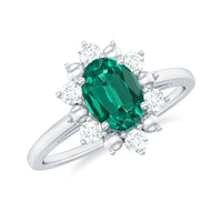 Certified 5X7 mm Oval Lab Grown Emerald Diamond Flower Engagement Ring
