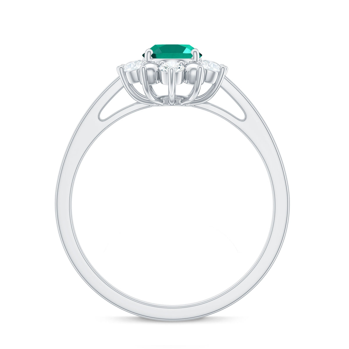 Certified 5X7 mm Oval Lab Grown Emerald Diamond Flower Engagement Ring
