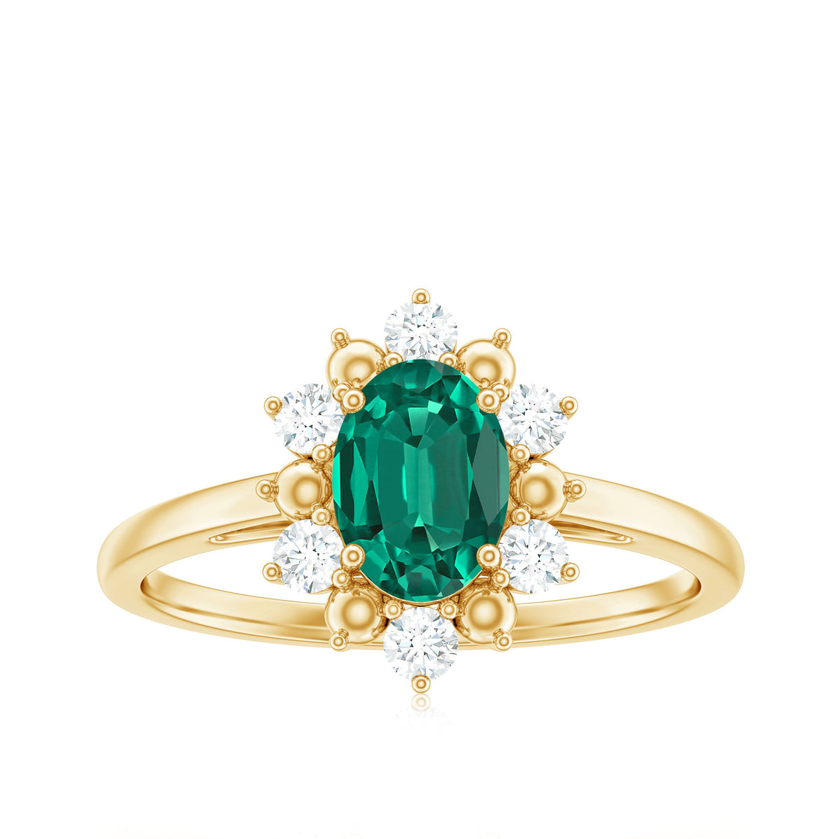 Certified 5X7 mm Oval Lab Grown Emerald Diamond Flower Engagement Ring